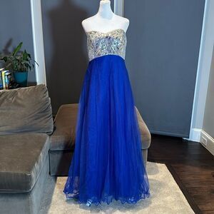 Women’s Blue Full Length Sparkly Tulle & Sequined Prom Party Dress Size L NWT